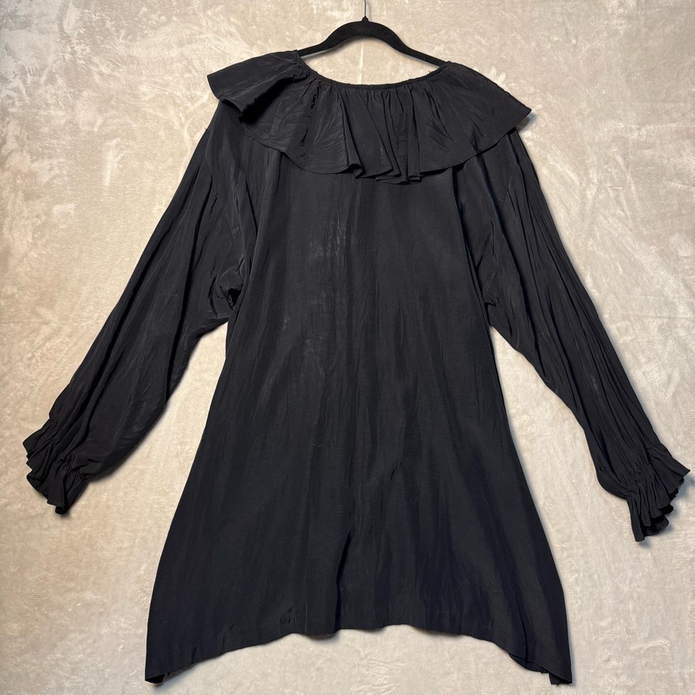 Vintage Aries Woman Black Rayon Romantic Gothic Tunic Mini Dress - Picture 3 of 11
